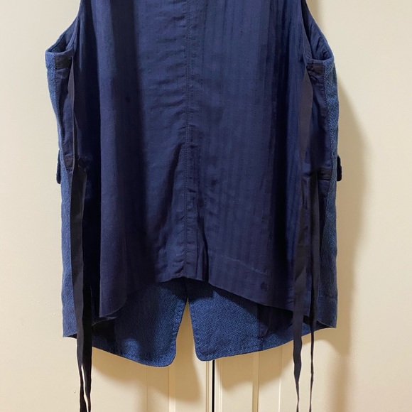 pas de calais Navy Blue Linen Vest with Ribbon - Picture 7 of 10